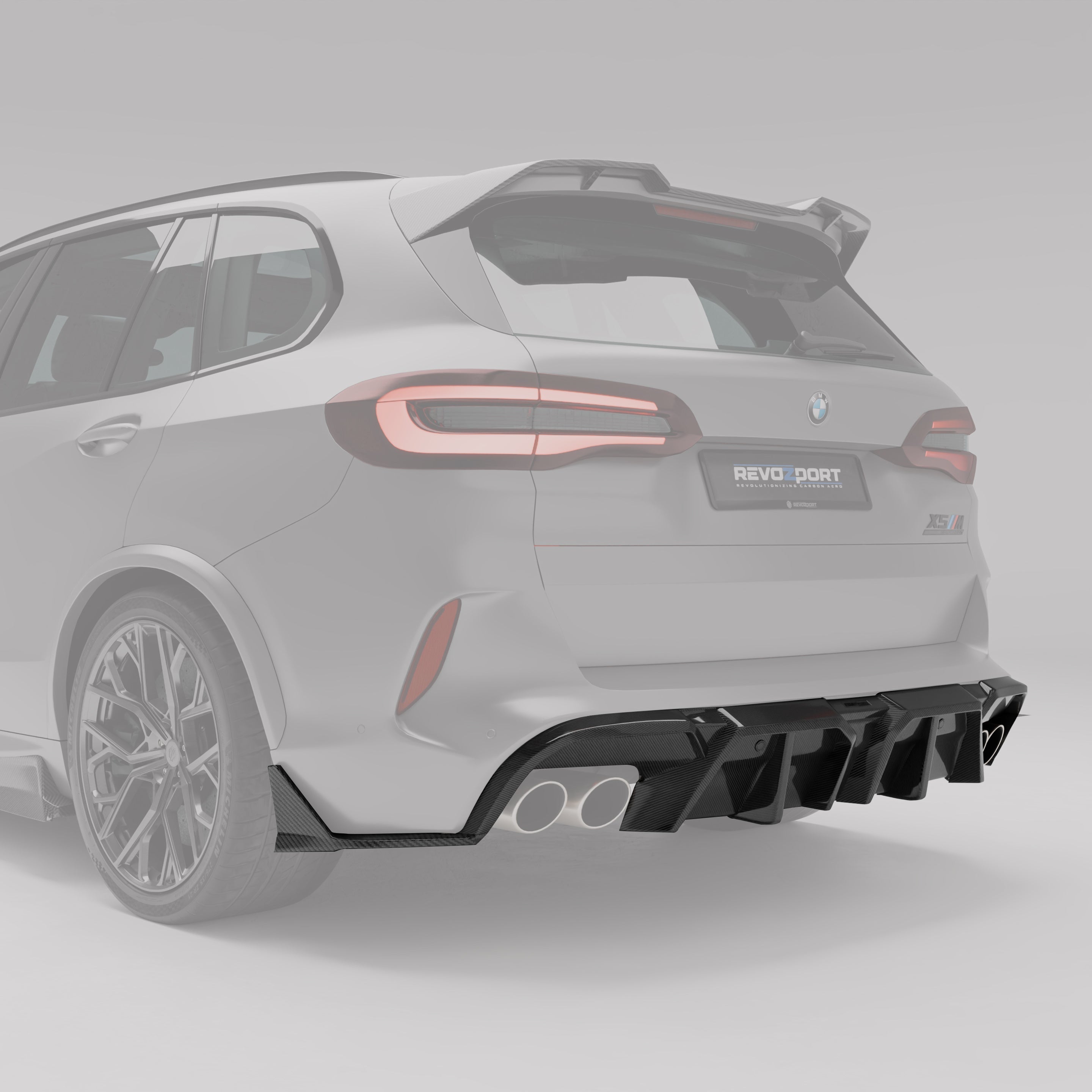 RevoZport Carbon Fiber Rear Diffuser Compatible With BMW X5M F95 PRE LCI