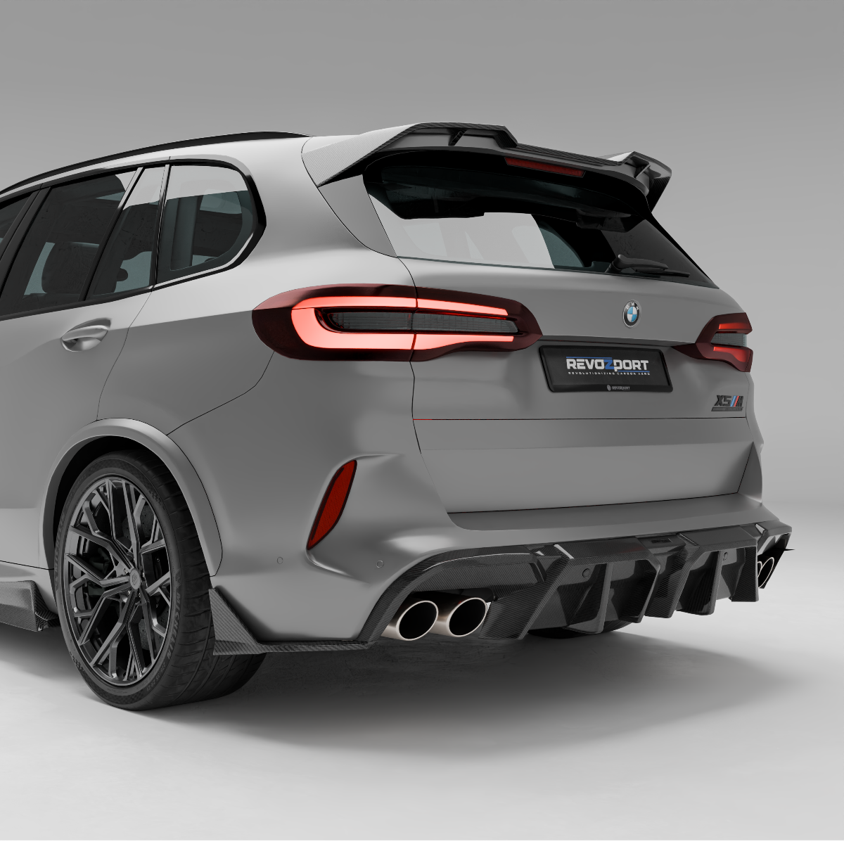 RevoZport Carbon Fiber Rear Diffuser Compatible With BMW X5M F95 PRE LCI