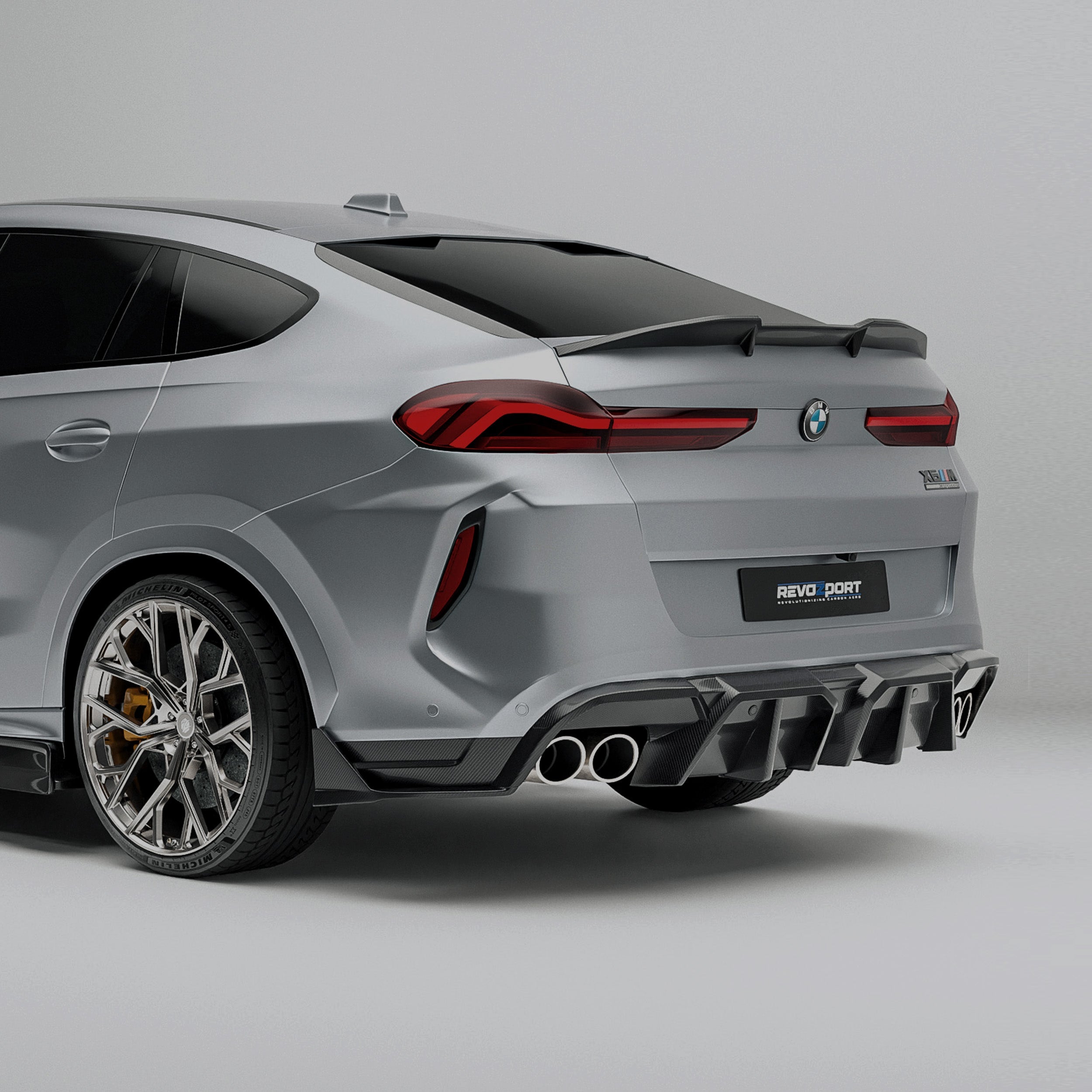 RevoZport Carbon Fiber Rear Diffuser Compatible With BMW X6M F96 PRE LCI