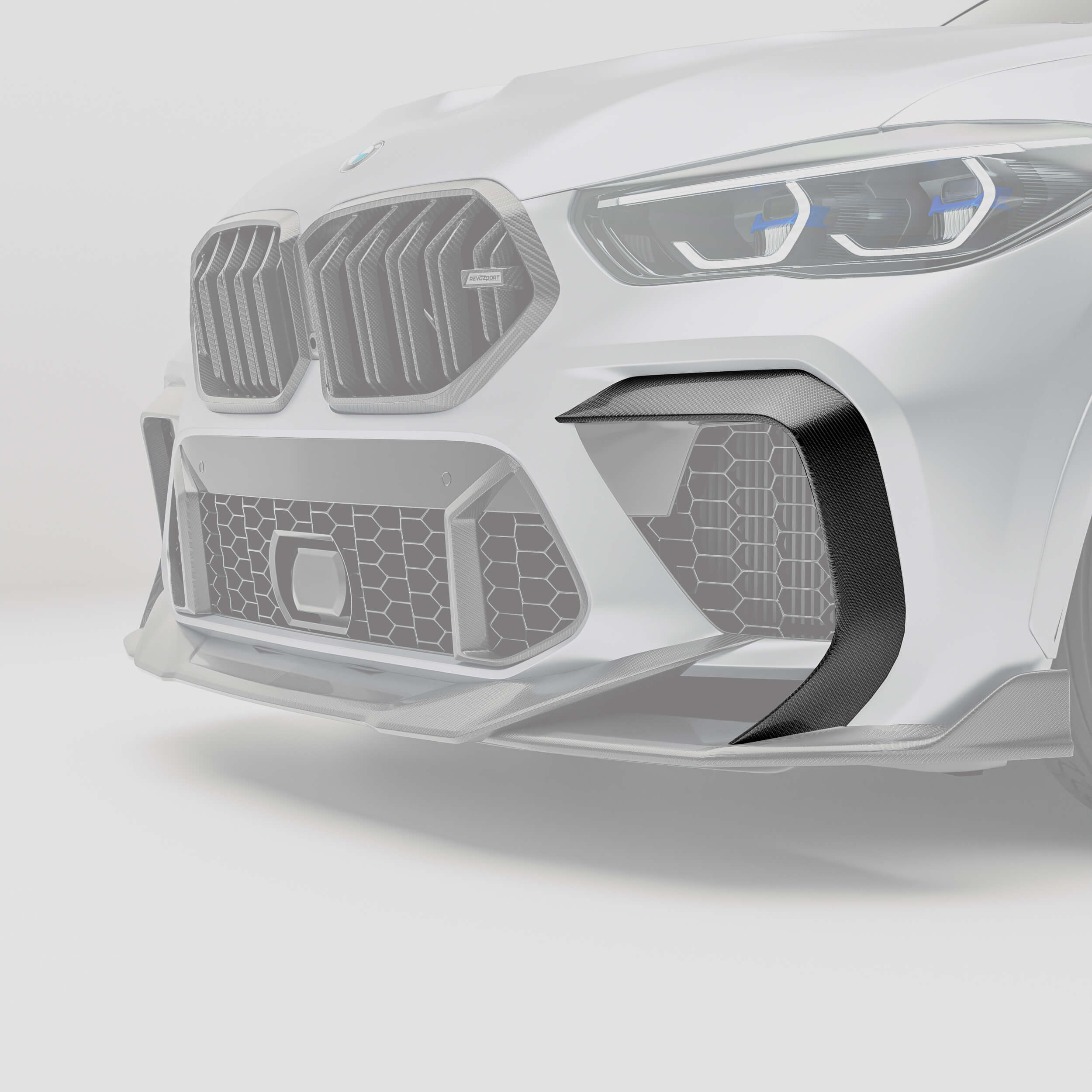 RevoZport Carbon Fiber Front Bumper Canards Compatible With BMW X6M F96 PRE LCI