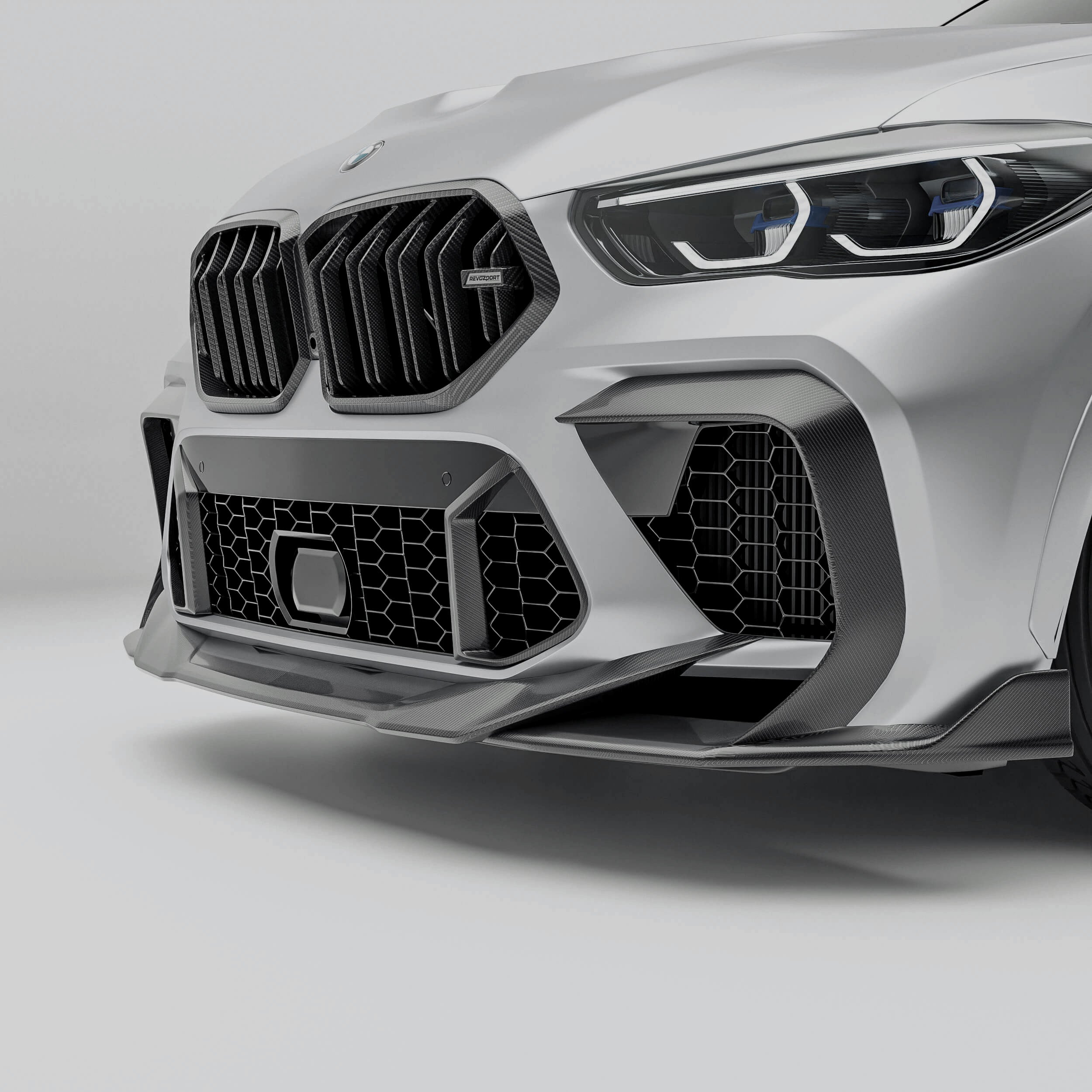 RevoZport Carbon Fiber Front Bumper Canards Compatible With BMW X6M F96 PRE LCI