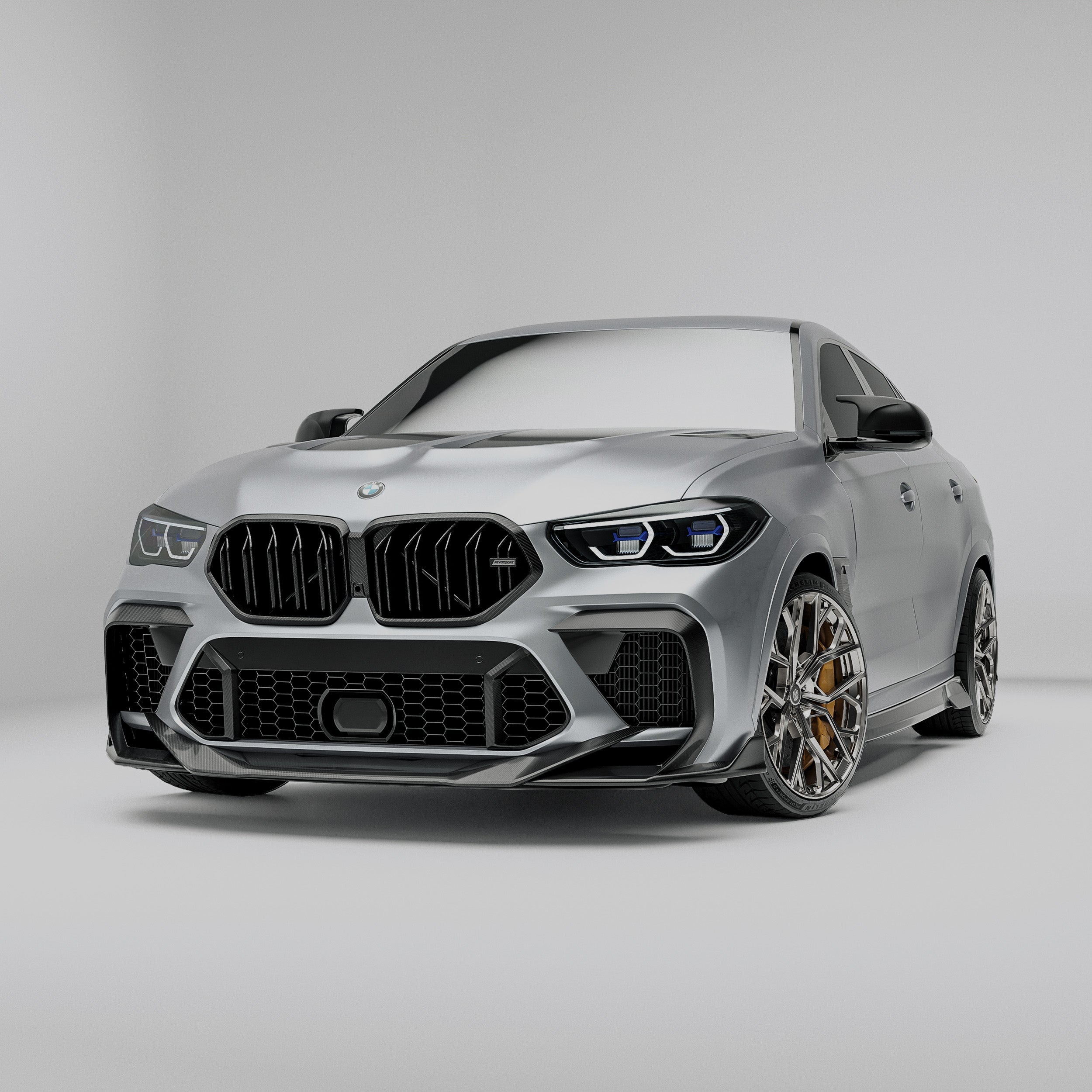 RevoZport Carbon Fiber Front Lip Compatible With BMW X6M F96 PRE LCI