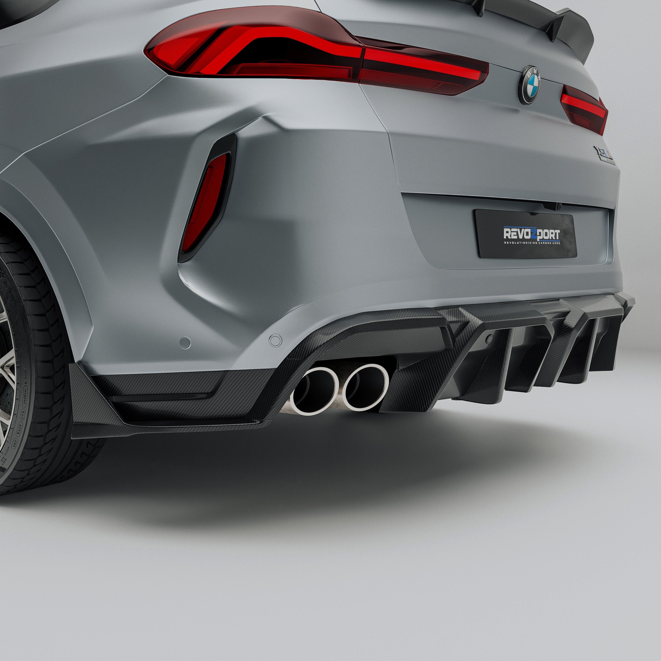 RevoZport Carbon Fiber Rear Bumper Splitter Compatible With BMW X6M F96 PRE LCI