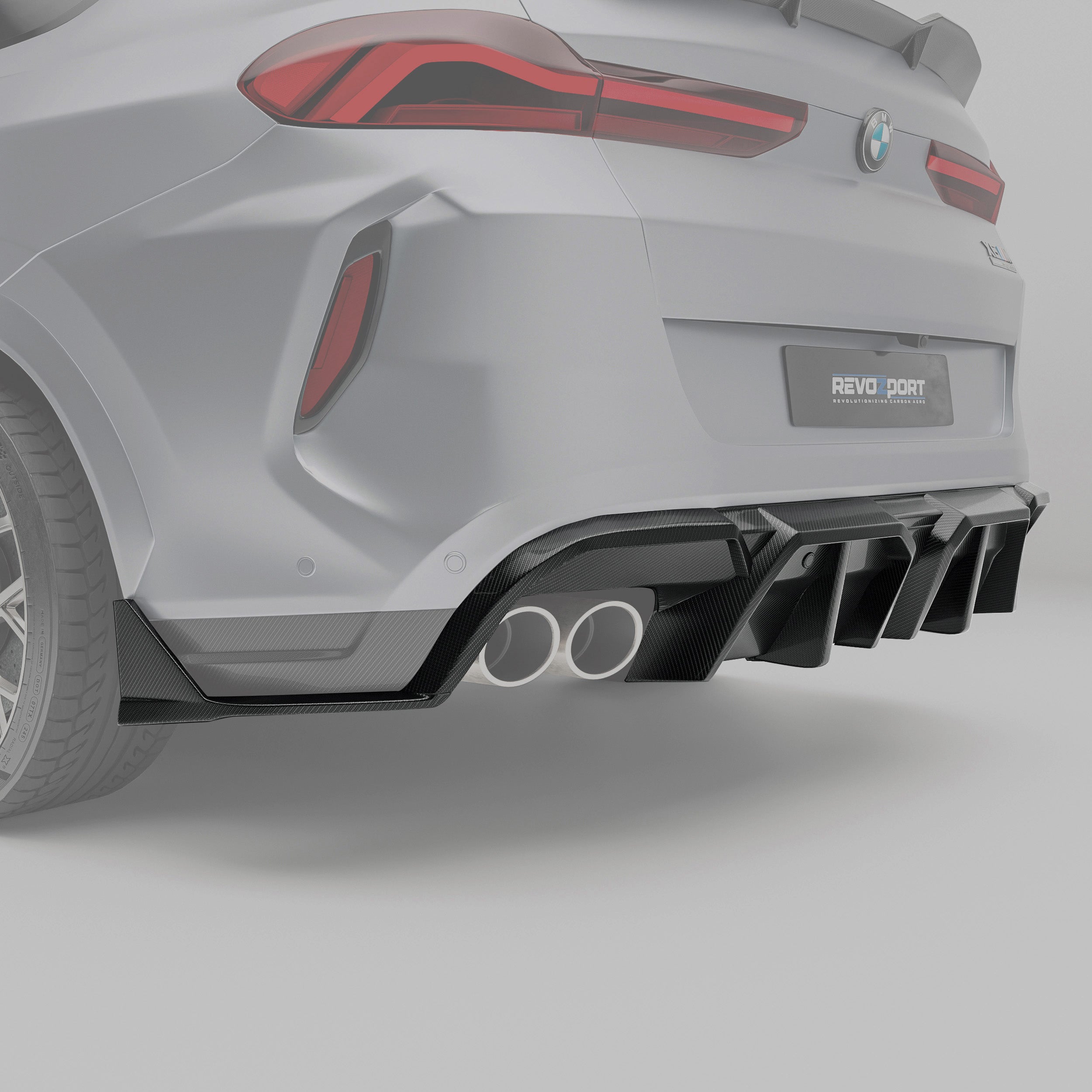 RevoZport Carbon Fiber Rear Bumper Splitter Compatible With BMW X6M F96 PRE LCI