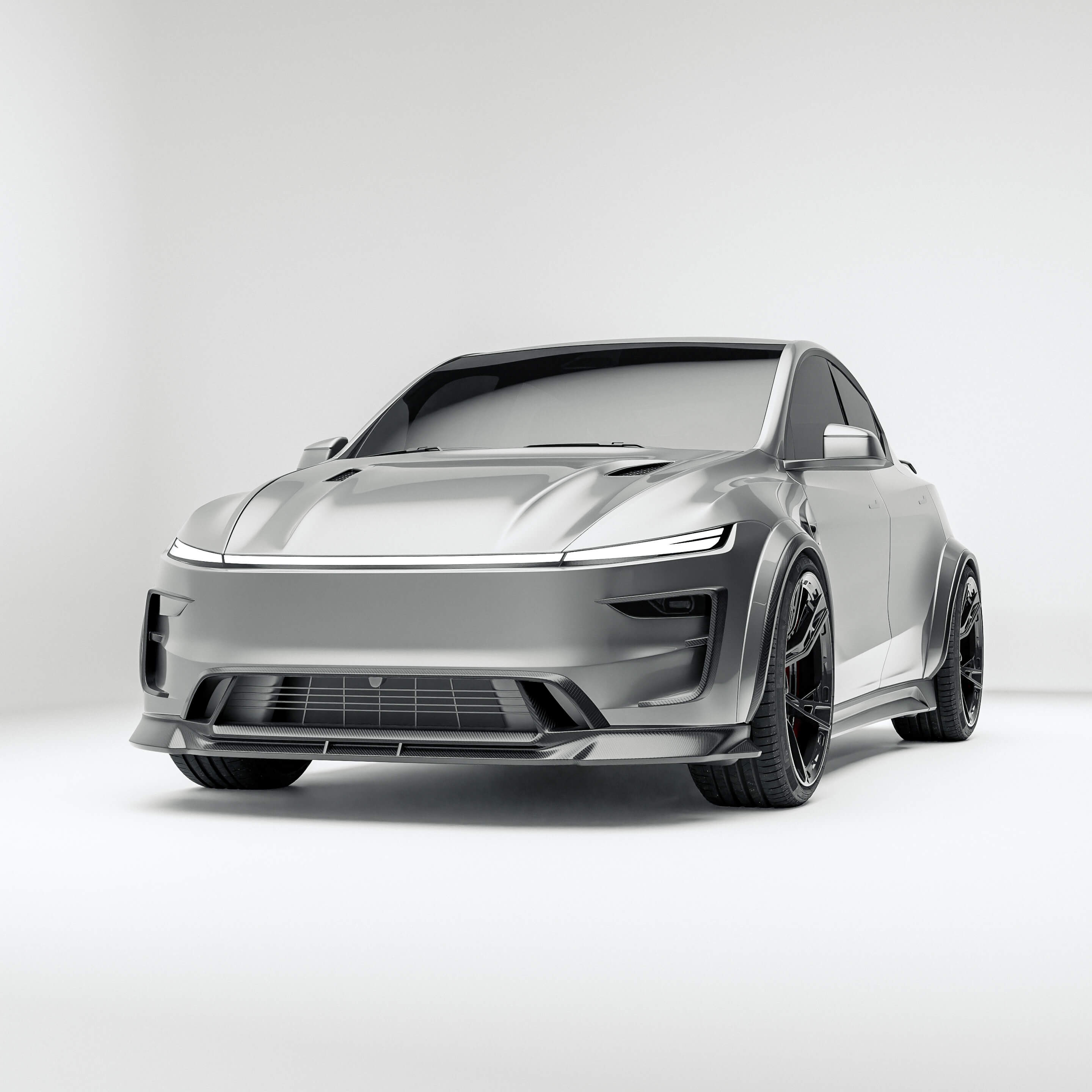 RevoZport Carbon Fiber Front Lip Compatible With Tesla Model Y Facelift