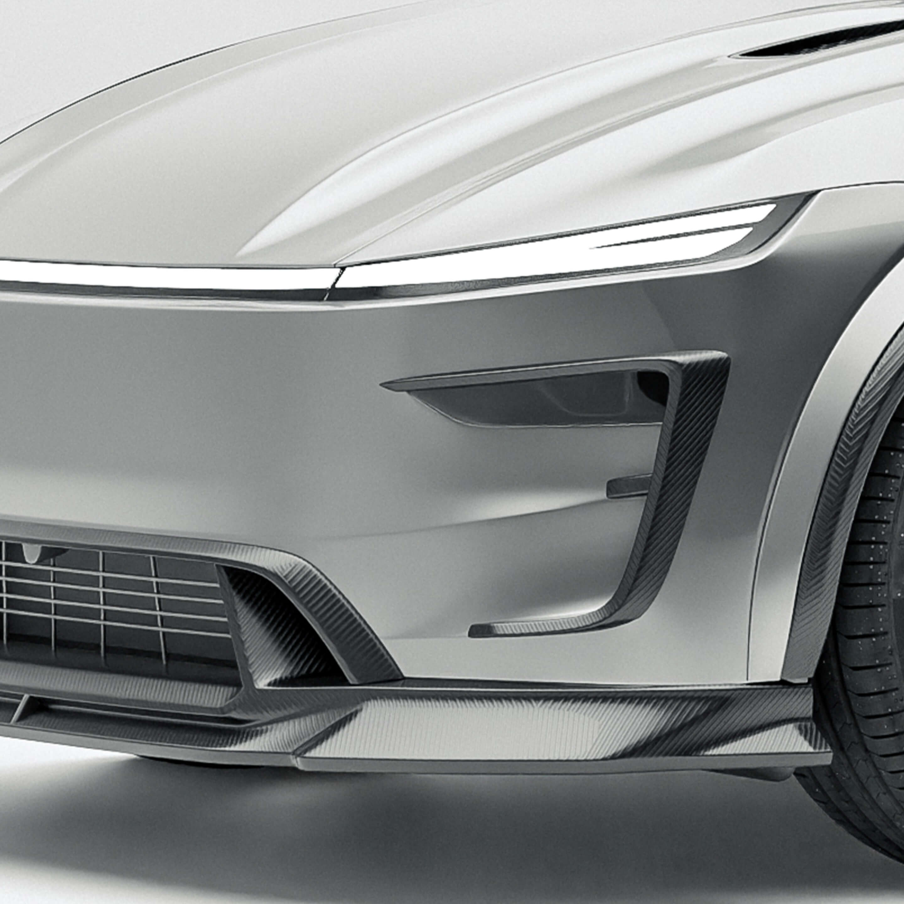 RevoZport Carbon Fiber Front Bumper Canards Compatible With Tesla Model Y Facelift