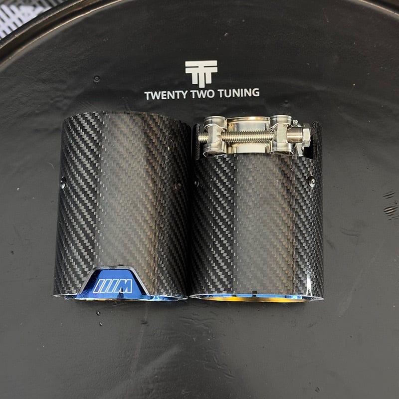 BMW 2 Series (F22/F23) M235I/M240I Blue M Performance Style Carbon Fibre Exhaust Tips - Twenty Two Tuning Exhaust Tips