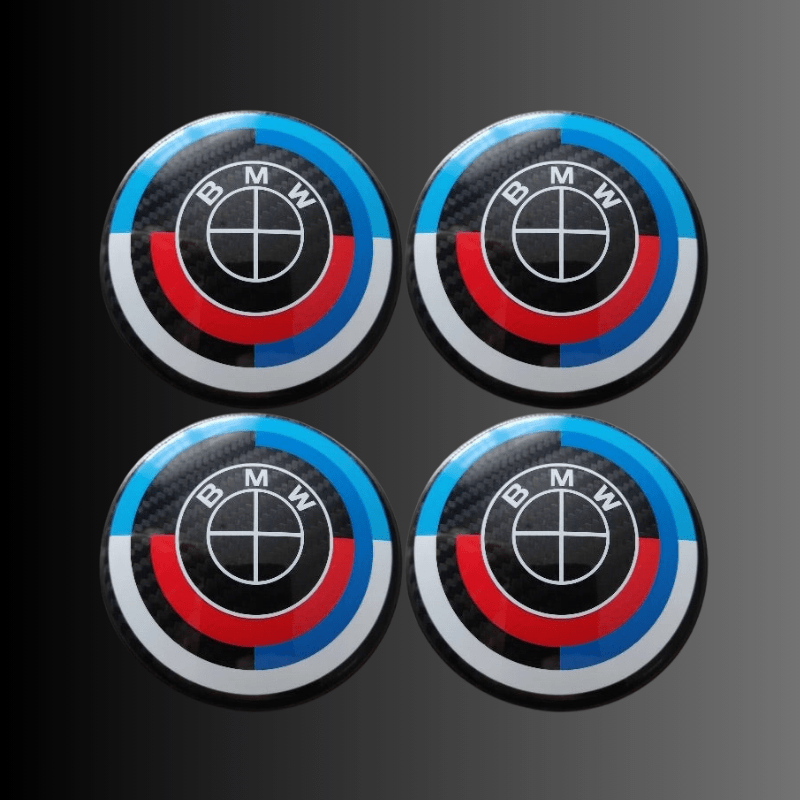 BMW 50th Anniversary Style Carbon Fibre Wheel Centre Caps (68MM) - Twenty Two Tuning Emblems and Badges