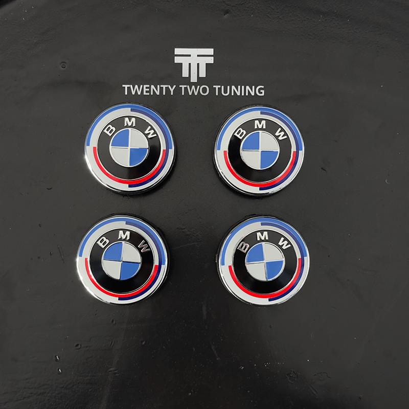 BMW 50th Anniversary Style Floating/Levelling Wheel Center Caps - Twenty Two Tuning Emblems and Badges