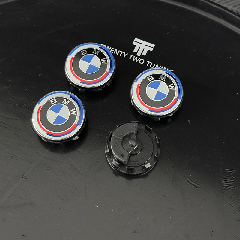 BMW 50th Anniversary Style Floating/Levelling Wheel Center Caps - Twenty Two Tuning Emblems and Badges