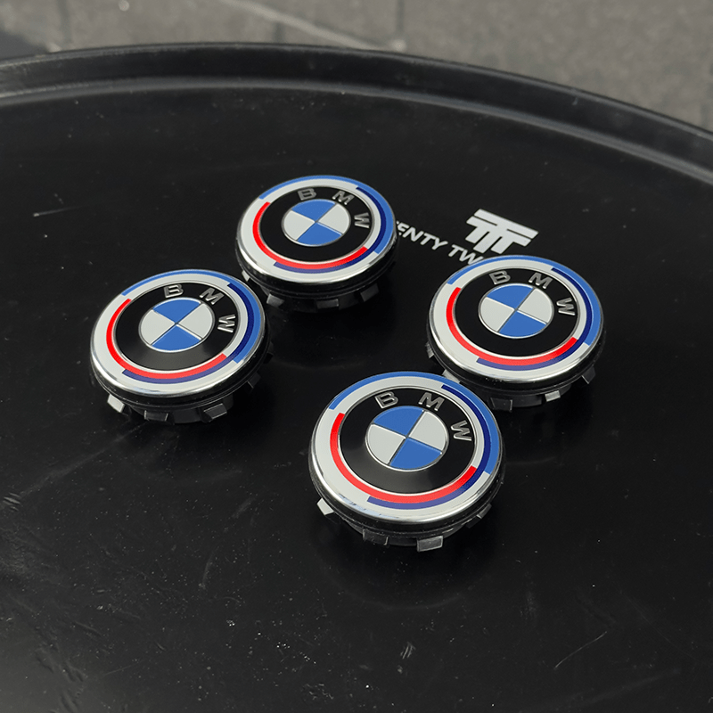 BMW 50th Anniversary Style Floating/Levelling Wheel Center Caps - Twenty Two Tuning Emblems and Badges