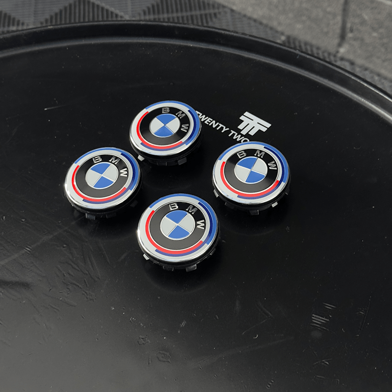 BMW 50th Anniversary Style Floating/Levelling Wheel Center Caps - Twenty Two Tuning Emblems and Badges