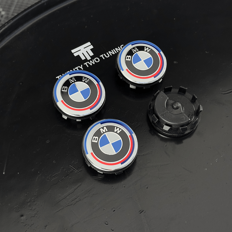 BMW 50th Anniversary Style Floating/Levelling Wheel Center Caps - Twenty Two Tuning Emblems and Badges
