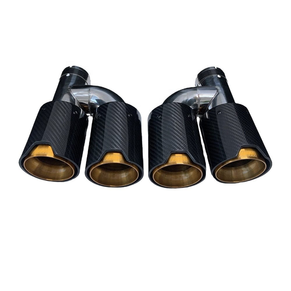 BMW Dual Gold M Performance Style H Shape Carbon Fibre Exhaust Tips - Twenty Two Tuning Exhaust Tips