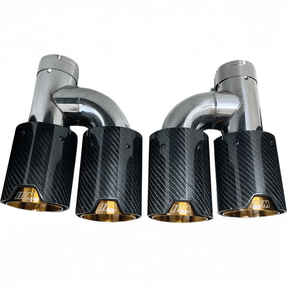 BMW Dual Gold M Performance Style H Shape Carbon Fibre Exhaust Tips - Twenty Two Tuning Exhaust Tips