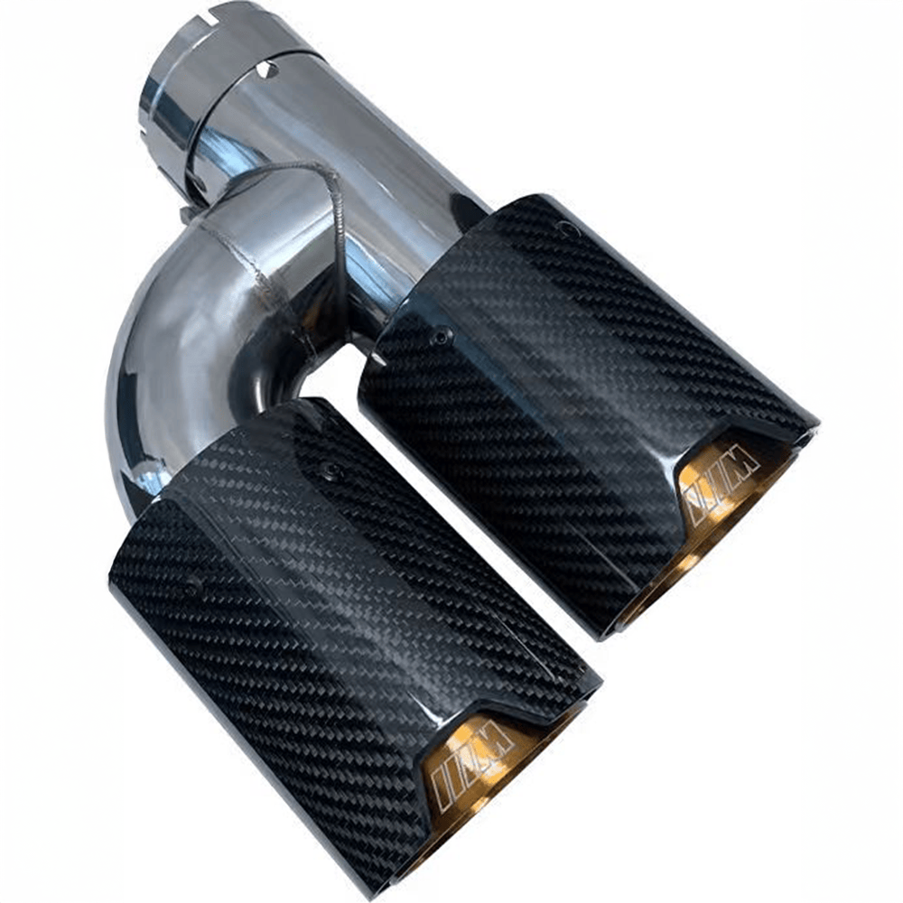 BMW Dual Gold M Performance Style H Shape Carbon Fibre Exhaust Tips - Twenty Two Tuning Exhaust Tips