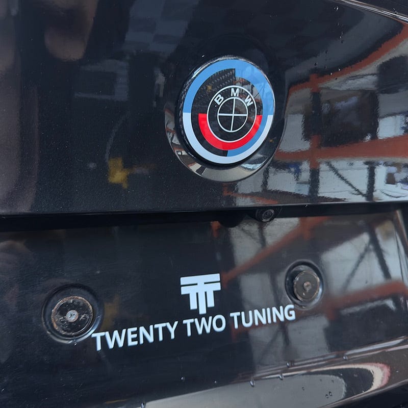 BMW M8 (F91/F92/F93) 50th Anniversary Style Carbon Fibre Rear Emblem (82MM) - Twenty Two Tuning Emblems and Badges