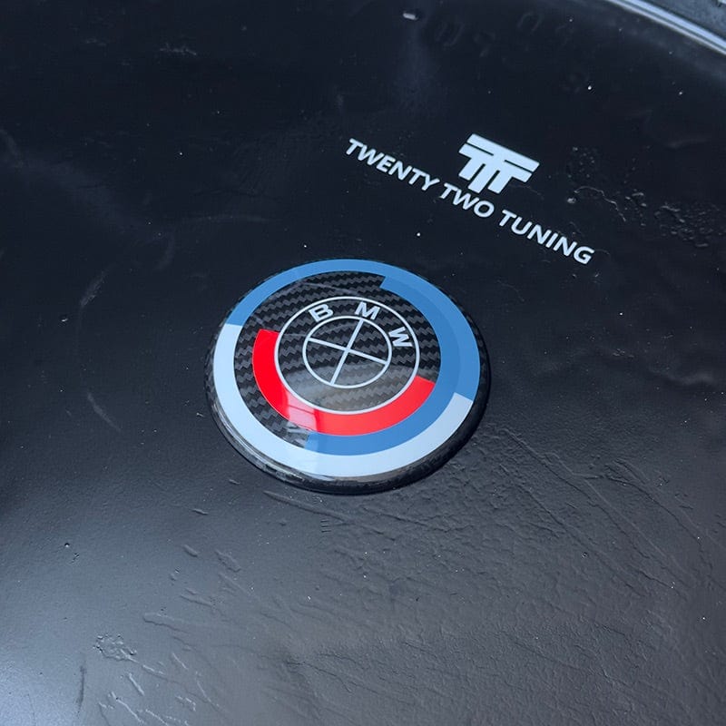 BMW M8 (F91/F92/F93) 50th Anniversary Style Carbon Fibre Rear Emblem (82MM) - Twenty Two Tuning Emblems and Badges