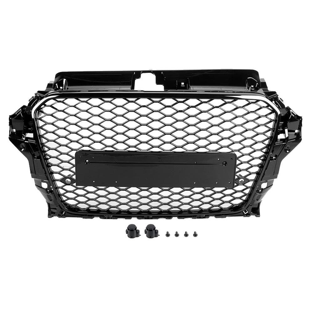 アウディ A3 S3 8V 2013-2016用グロスブラックハニカムフロントグリル