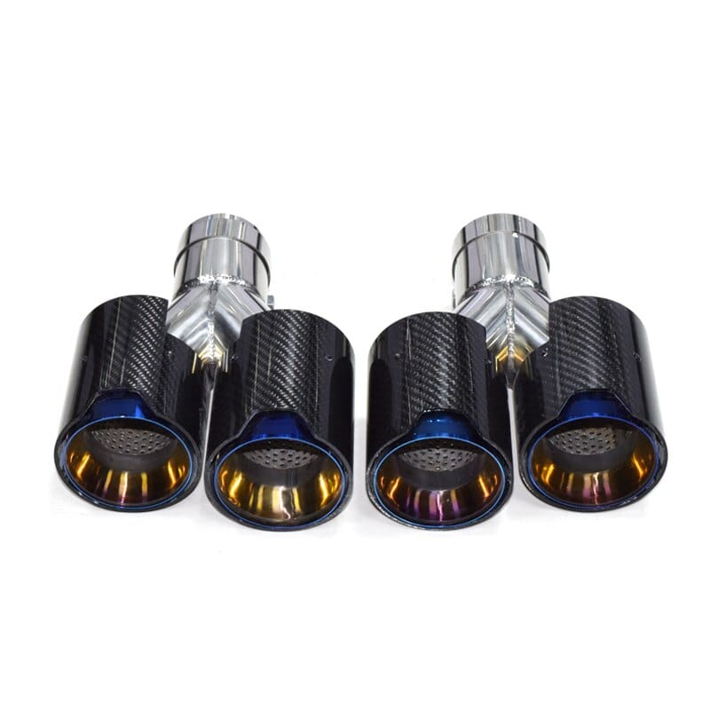 BMW Dual Blue M Performance Style Carbon Fibre Exhaust Tips - Twenty Two Tuning Exhaust Tips